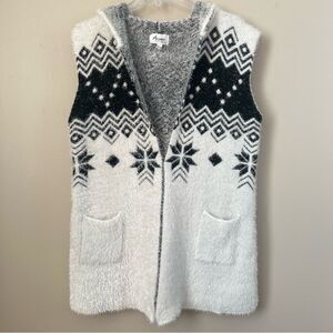 Arianna White and Black Nordic Wonderland Fuzzy Cozy Sweater Vest